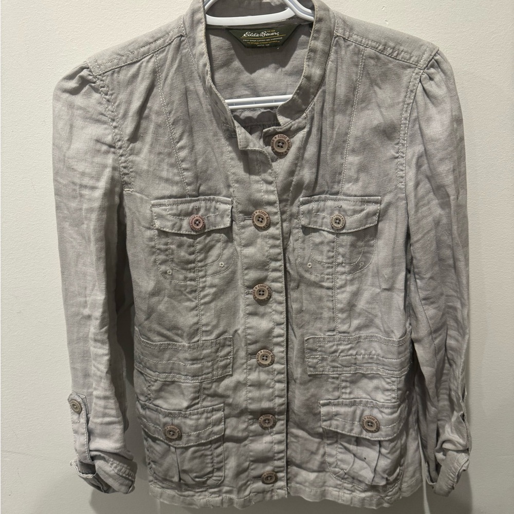 2/$20 Women’s Eddie Bauer Lightweight Gray 100% linen Jacket